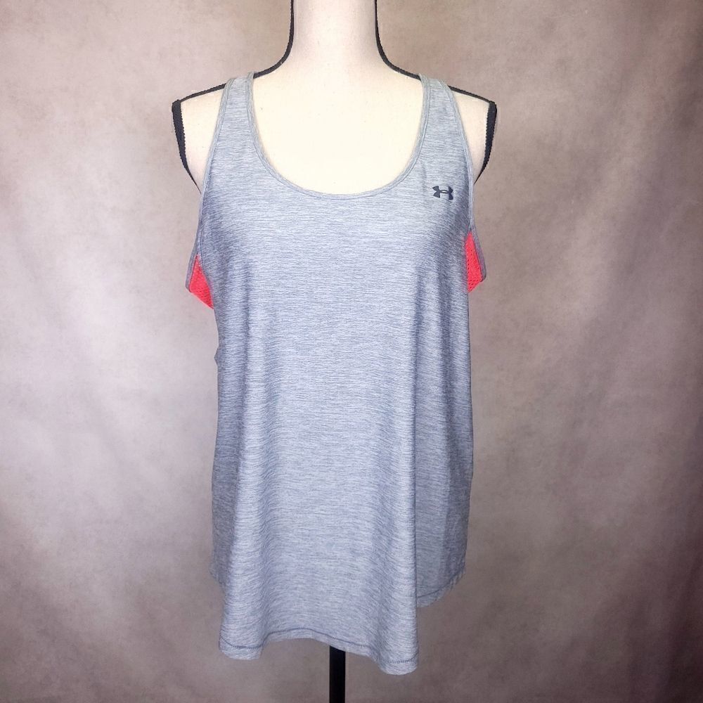 Under Armour Gray Athletic Tank Top With Neon Orange Mesh Back Size Lg
